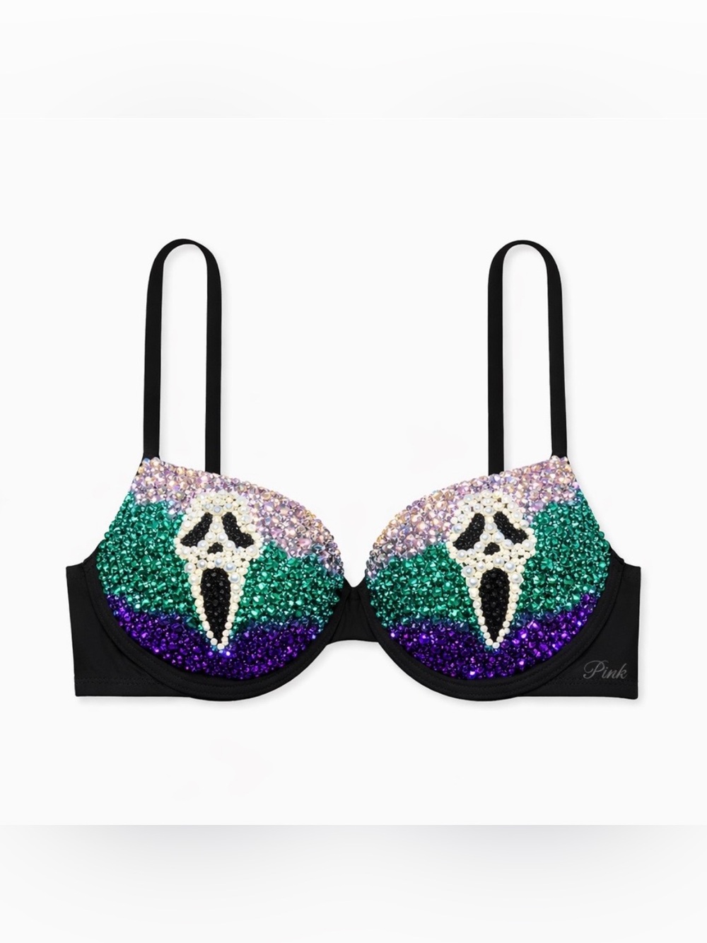 36B Mermaid OmbrΓ© Ghost Face Design Rhinestone Glam Bling Bra Top